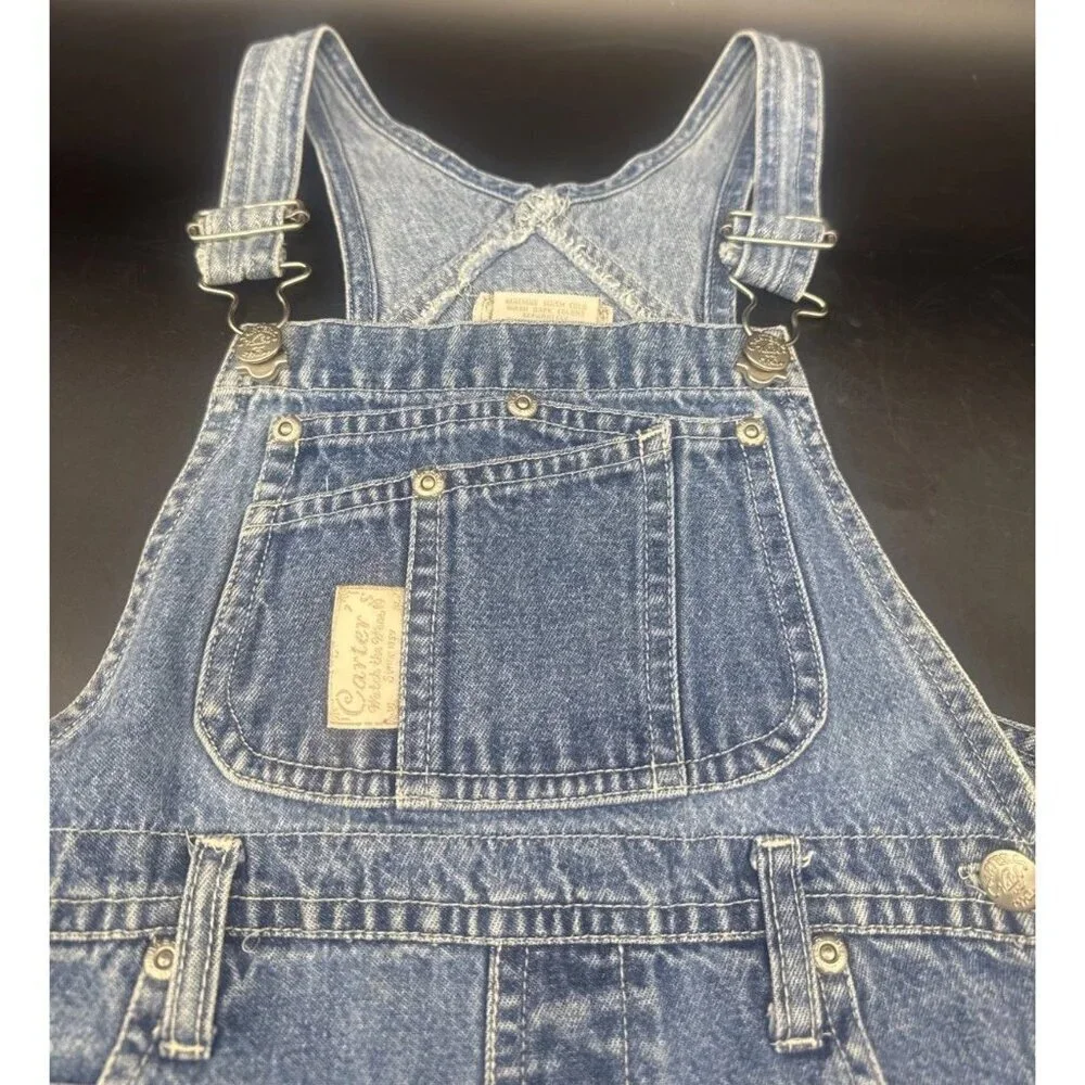 VTG Carters Watch The Wear Girls Blue Denim‎ Raw Hem Shortalls Overalls Sz 6X